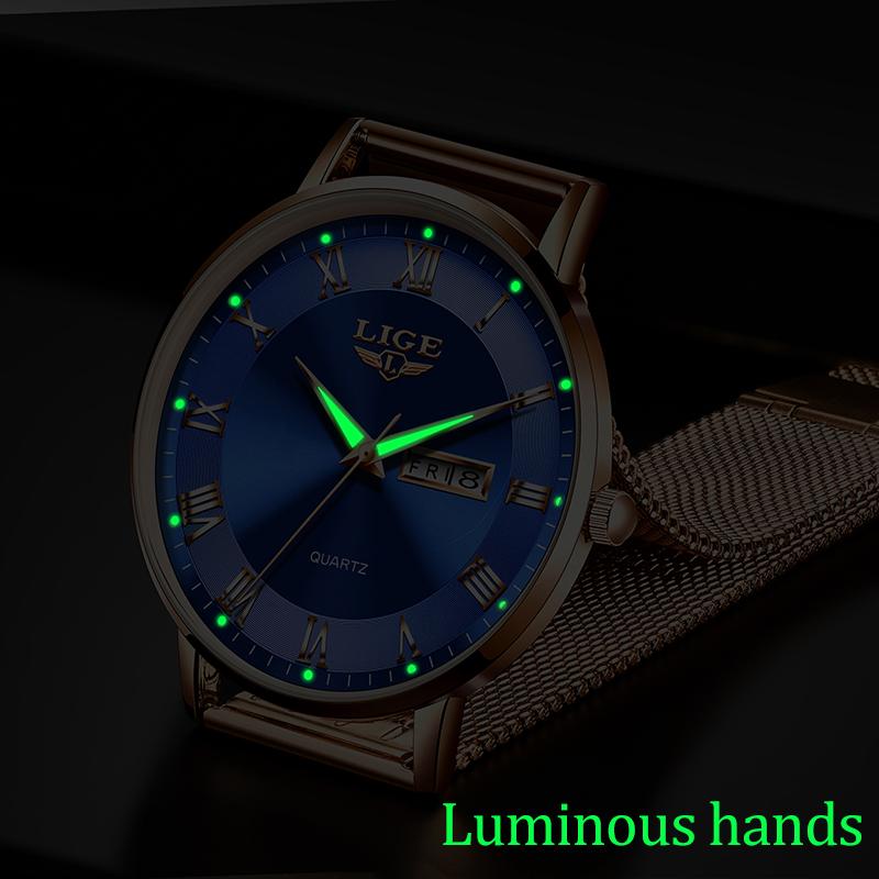 LIGE Damenuhren Ultra dünne Quarzuhr Für Frauen Luxuriöses Armband Armbanduhr Damen Datum Woche Uhr Uhr Relogios Feminino