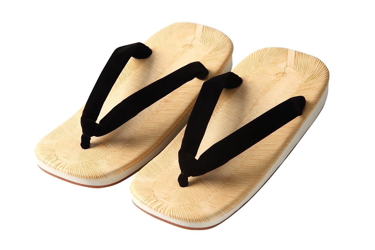 

Edoten Geta Sandals, Made in Japan, Yellow Tatami Mat, Non-Slip Candy Sole, Black Strap, Size M (Medium)