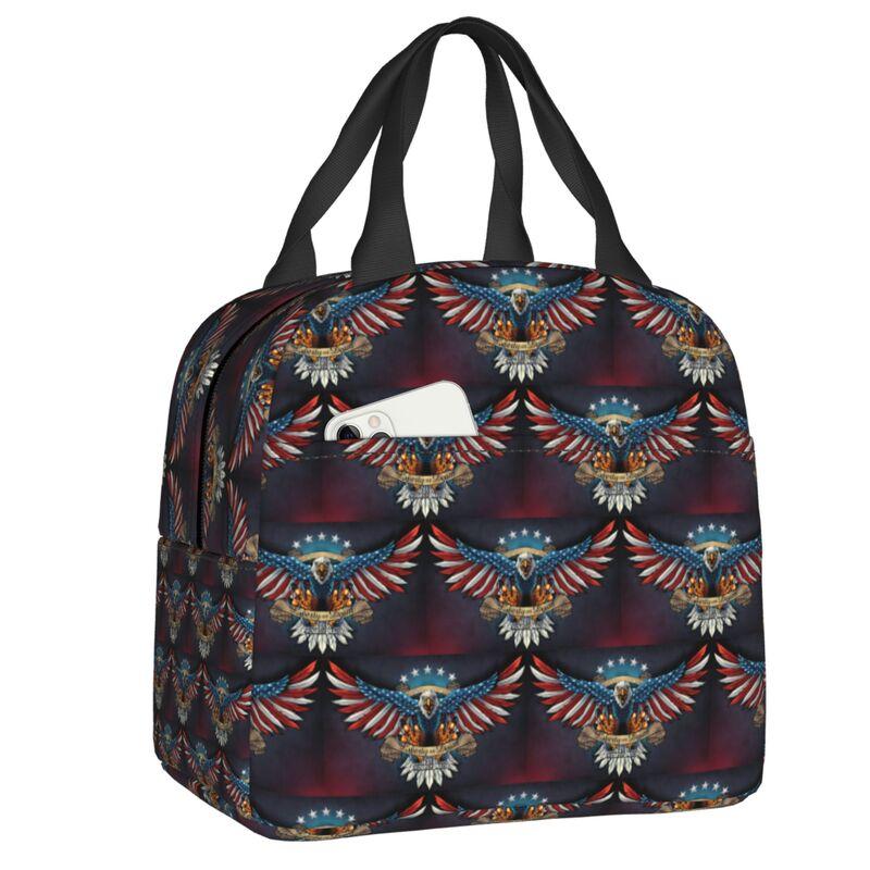 USA American Flag Thermal Insulated Lunch Bags Women United States US Stars Portable Lunch for Camping Travel Food Box