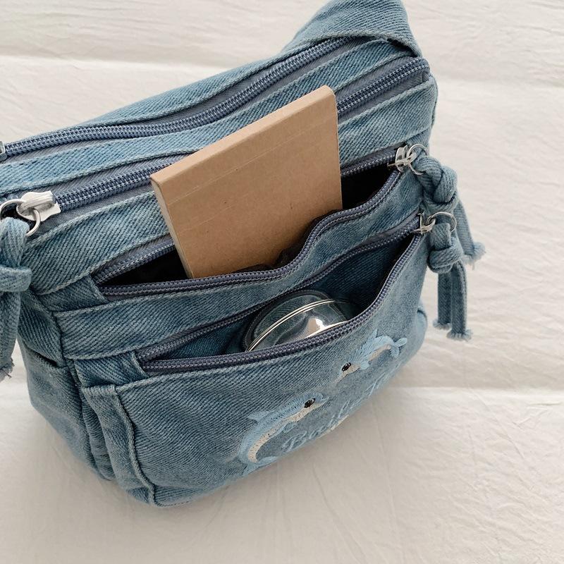 Retro Dolphin Denim Crossbody Bag - Casual and Versatile Shoulder Bag for Women