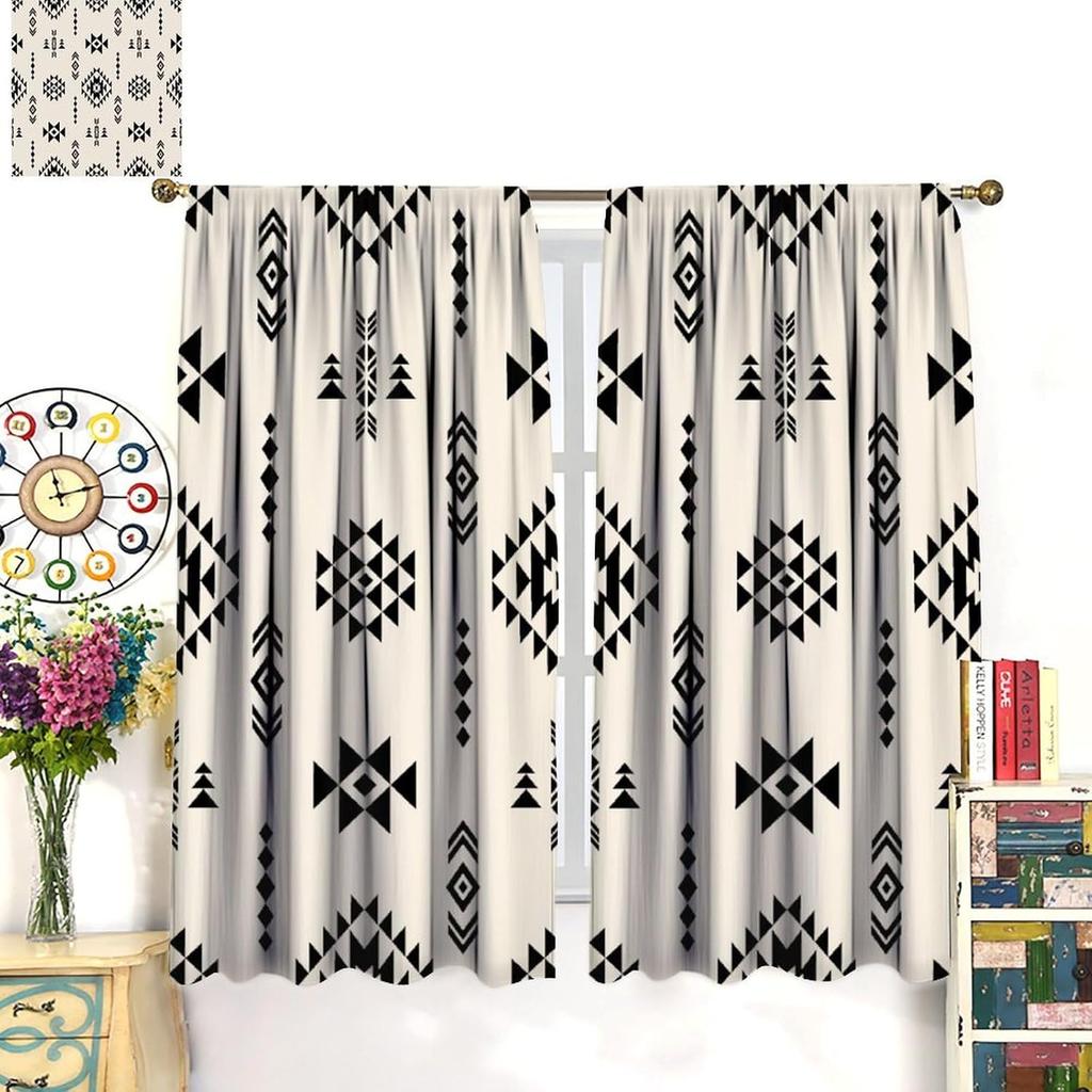 Tribal Geometric Pattern Curtains,Traditional Southwestern Style Aztec Window Treatments for Bedroom Living Room,Minimalist