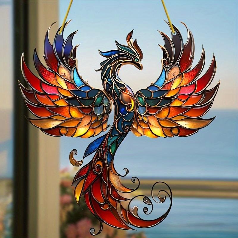 2D Aurora Phoenix Acrylic Light Catcher Solar Catcher Hanging Home Decor Auspicious Phoenix Theme Bedroom Garden Gift