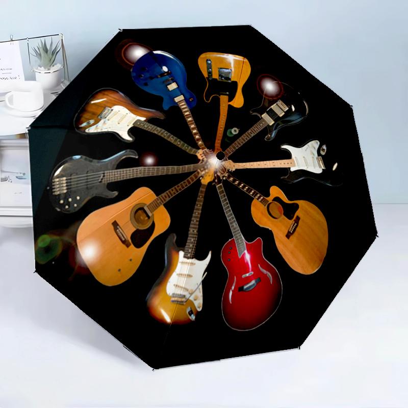 Bunte Gitarrenträume 8-Rahmen für Reisen, Camping, Freizeit Leichter tragbarer Regenschirm, Unverzichtbar für jeden Familienurlaub Geburtstagsgeschenk
