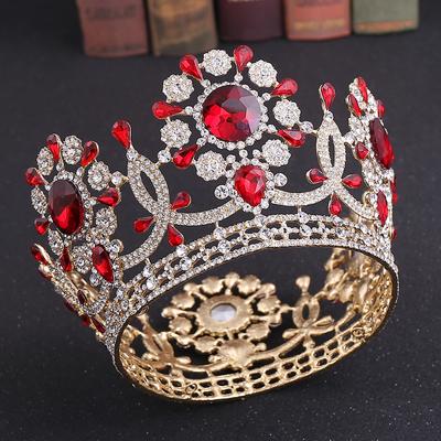 Bridal Crown Full Ring Wedding Crown Round Crown European Retro Palace Sparkling Diamond Luxurious Large Crown