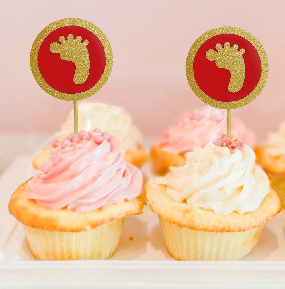 Darling Souvenir| Glitter Baby Foot Baby Shower Cupcake Toppers| Dessert Decorations - Pack Of