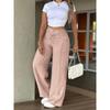 Women Loose Drawstring Cargo Pants, Multi Pockets Straight Wide Leg Floor-Length Casual Trousers
