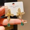 18k Real Gold Electroplated Silver Needle Light Luxury Zircon Flower Water Drop Earrings Retro Court Style Niche High-end Earrings