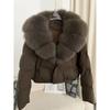 Winter Damen Kurz Warm Feder Baumwolle Kleidung Anti-Fuchs Pelzkragen Jacke