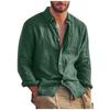 Blusa superior de camiseta de color sólido de lino de algodón de manga larga casual de moda para hombres