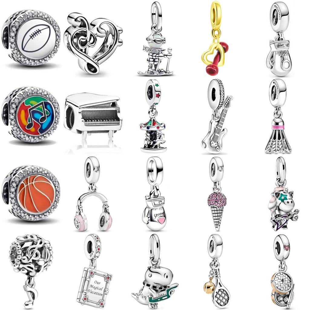New Fashion 925 Silver Piano Badminton Headphones Guitar Pendant Charms for Bracelet Women Jewelry Gift