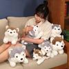 Stuffed Animal Dog Plush Doll Lying Brown Stuffed Puppy Dog Husky Plush Toy  Xmas Gift