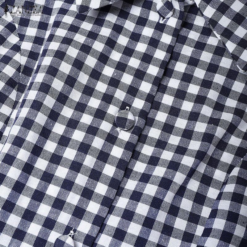 ZANZEA Women Short Sleeve Blouse and Long Skirts Plaid Print Two Piece Suit Sets