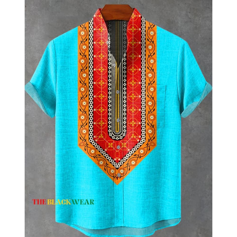 New Retro African Style Men's Retro Ethnic Tribal Short Sleeve Shirt Tops Fashion Casual Vacation Street Trend Men's Shirt Hawai