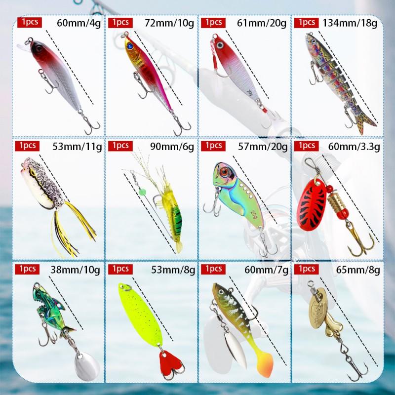 12-Piece Multi-Layer Fishing Lure Set: Swimbait Spinnerbait Frog Metal Blade 258g Total Weight
