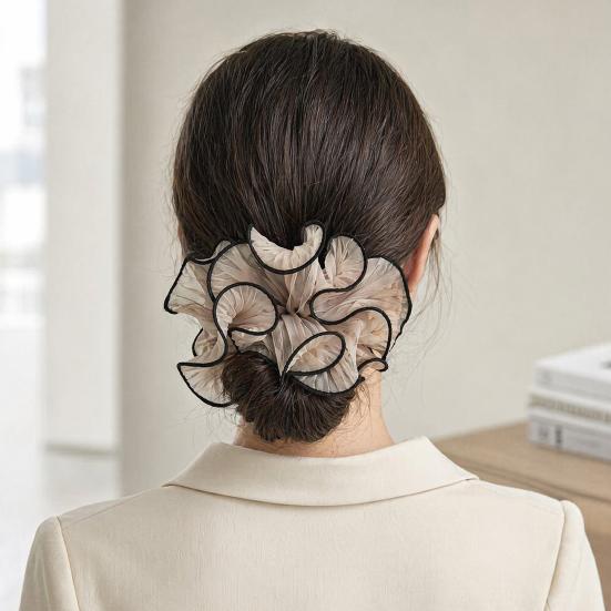 2Pcs Hair Ties for Women, Soft Fabric Oversized Hair Ropes, Ruffled Design Back Head Bun Hair Bands, Hair Accessories for Daily Life School Office