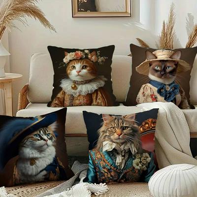 Renaissance Royal Cat Funny Pillow Case Plush Fabric Soft Pillowcase Double Sided Print Cushion Cover Household Gifts
