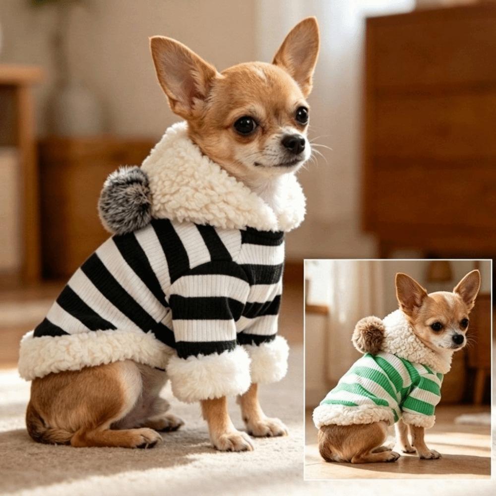 Thickened Dog Hooded Sweatshirt Warm Dog Striped Coat Cute Pet Hooded Jacket  Walking