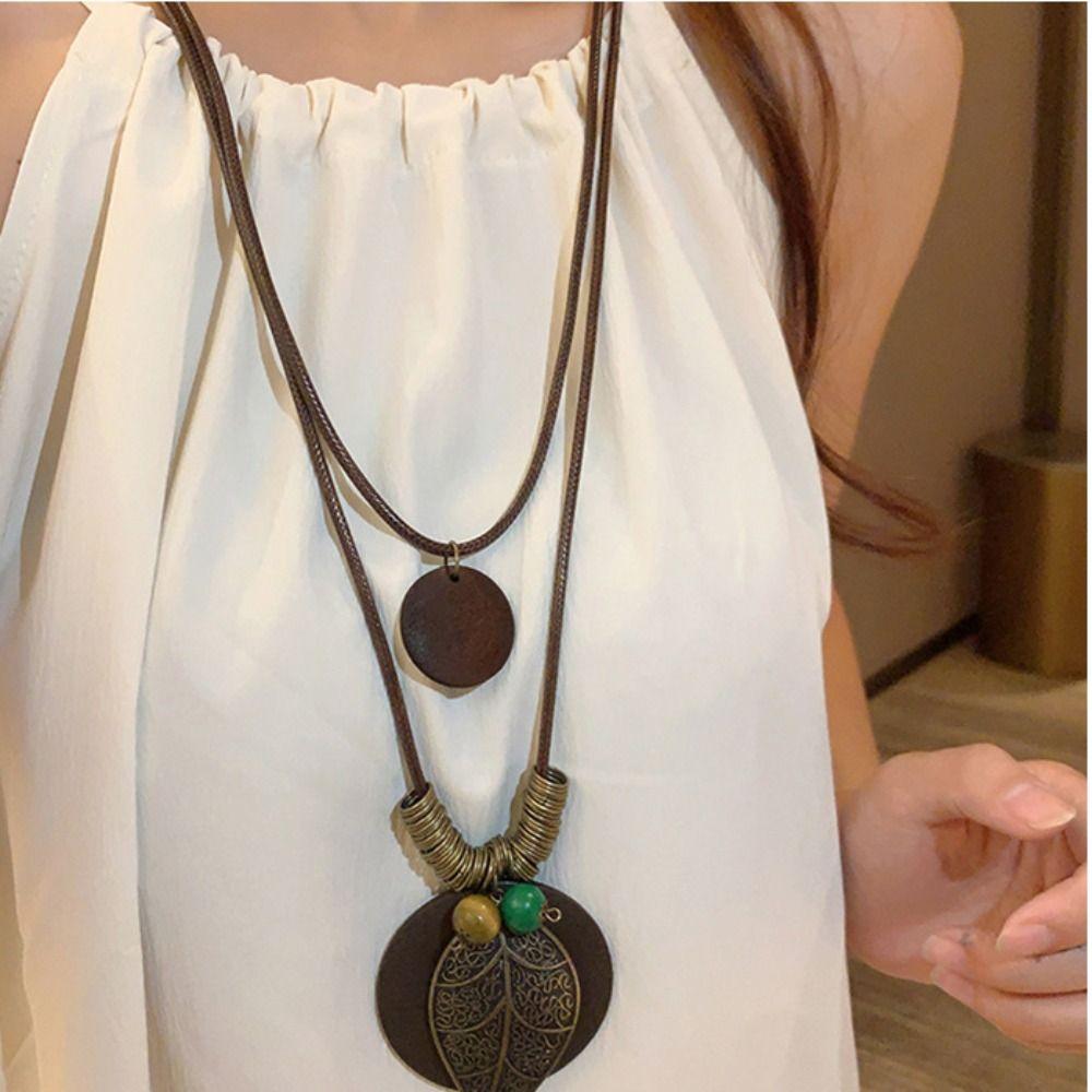 Tassel Ethnic Style Wooden Necklace Wood Bohemian Style Necklace Sweet Long Sweater Chain  Gift