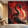 Fire Dragon Shower Curtain – Mythical Red & Black Dragon Breathing Flames On Dark Background, Waterproof Polyester, 72X72Inch