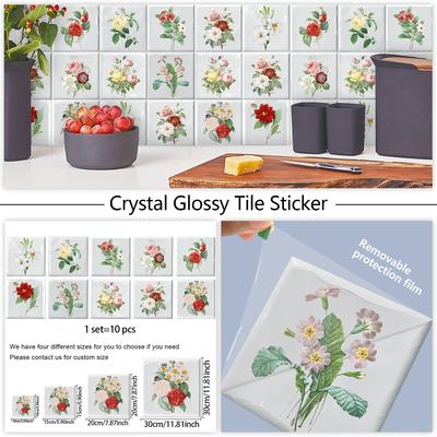 10 stuks Aquarel Verse Bloemen Muurstickers Imitatie Baksteen Slaapkamer Decoratie Waterdicht Zelfklevend Tegel Behang Keuken Kast Decor