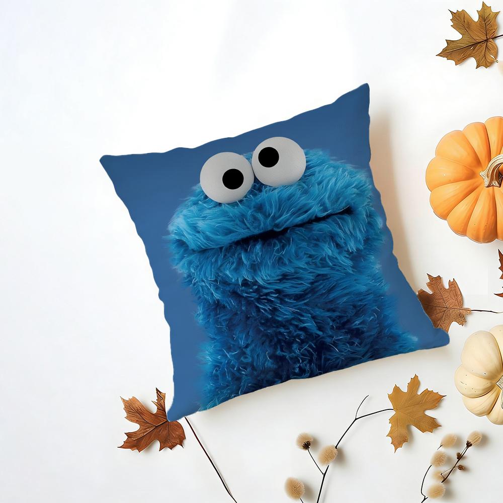 CCookie Monster Cushion Cover Washable Linen Pillowcase Soft for Daily Sofa Bed Home Room Decor