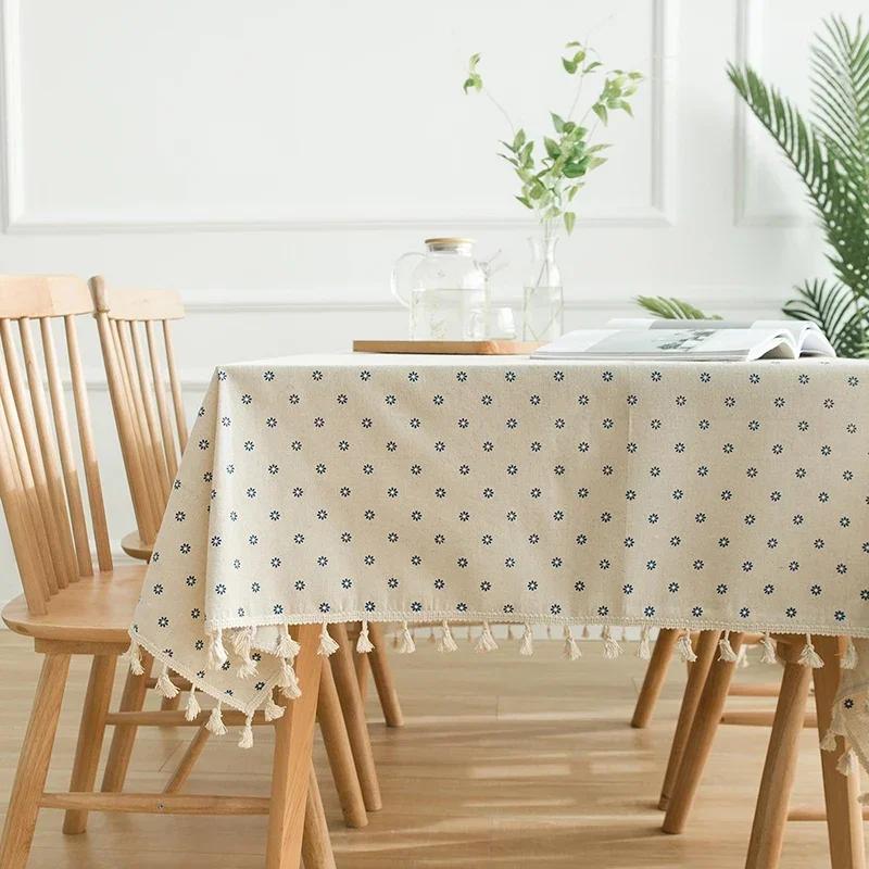 Green Printed Pines Birds Tablecloths Rectangle Cotton Linen Table Cloth Table Cover for Kitchen Dining Tables Picnic Decoration