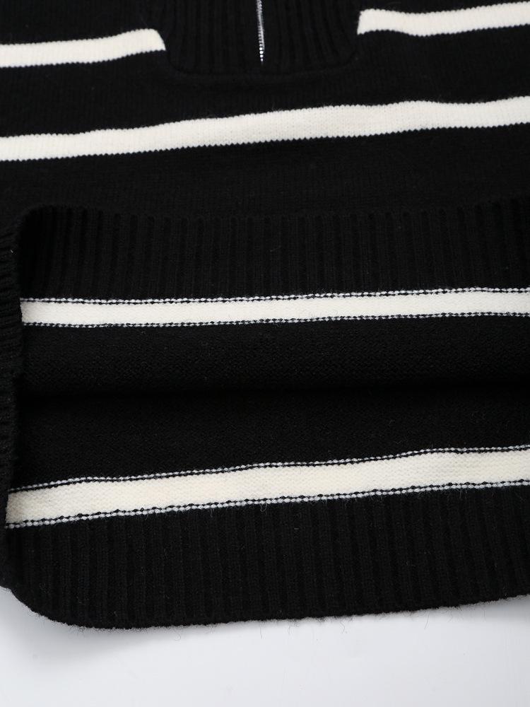 Autumn/Winter Color Block Striped Zip-Up Sweater - Long Sleeve Fashion for Europe & America