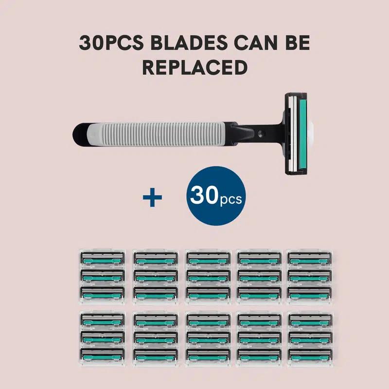 

Мужские лезвия для бритвы Упаковка из 30 сменных лезвий Прочнее, чем стальные лезвия 30pcs+1*holder