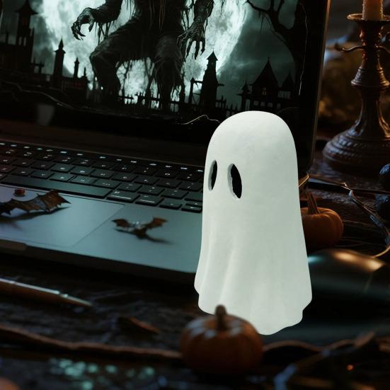 Halloween Spøkelsesfigur Skummel Liten Hvit Spøkelsesstatue Resin Borddekorasjon for Halloween Innendørs Hjem Hylle Skrivebordsdekor