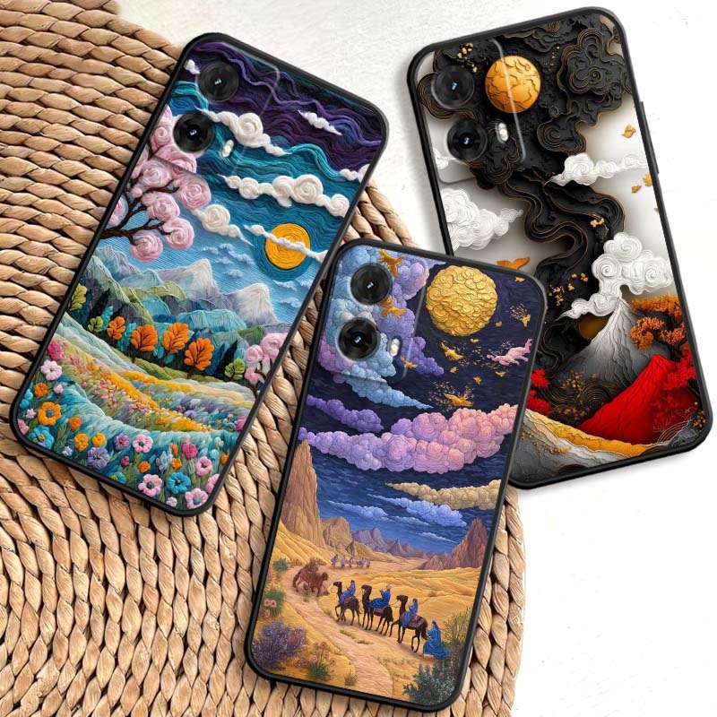 Creative Landscape Patterns For Motorola G85 Edge 50 G24 G35 G14 G04 40 G72 G34 G G54 G13 G32 5G Black Phone Case