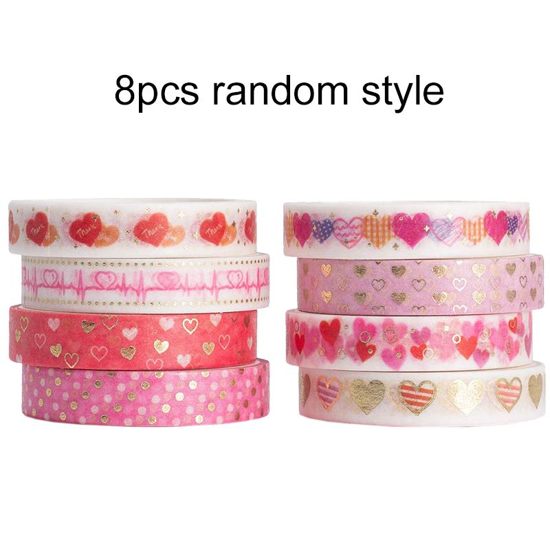 4/8roll Washi Tape Pink Heart for DIY Scrapbooking Diaries Planners Cute Stationery Gifts Teaching Incentive Supplies TMZ