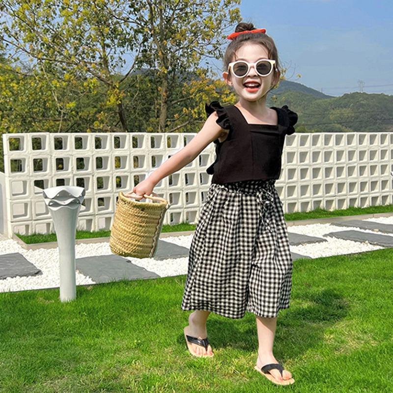 Mädchen-Top mit fliegenden Ärmeln, quadratischem Ausschnitt, hautfreundlich und atmungsaktiv