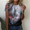 Modisches Damen Rundhals Kurzarm 3D Tier Farbdruck Tier Kurzarm Rundhals T-Shirt