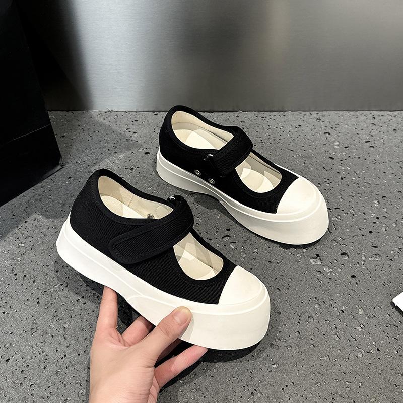 C Inner Height Increase Mary Jane Women's Shoes Zho Ruth Mono Ugly Cute Sandals Big Head Canvas Shoes Women