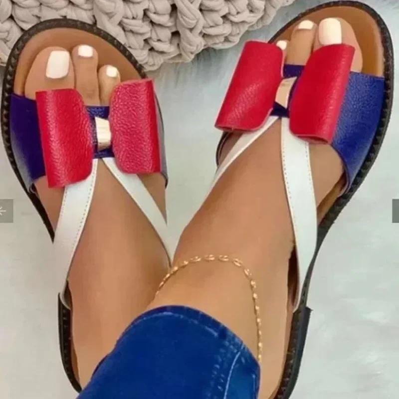 

Ladies Shoes on Sale 2024 Summer Female Casual Comfortable Slippers Butterfly-Knot Mixed Colors Outdoor Beach Flat Slippers