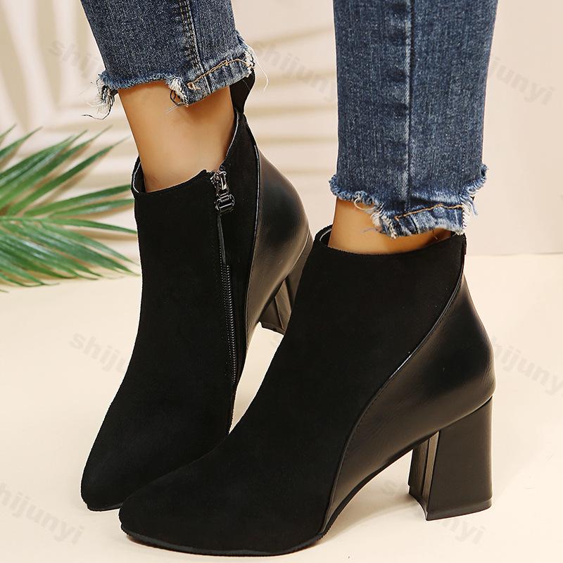 Fashion Women's Boots 2025 Autumn New Suede Dress Women Short Boots Fashion Mid-Heel Women's Ankle Boots High Heels Zapatos De Mujer