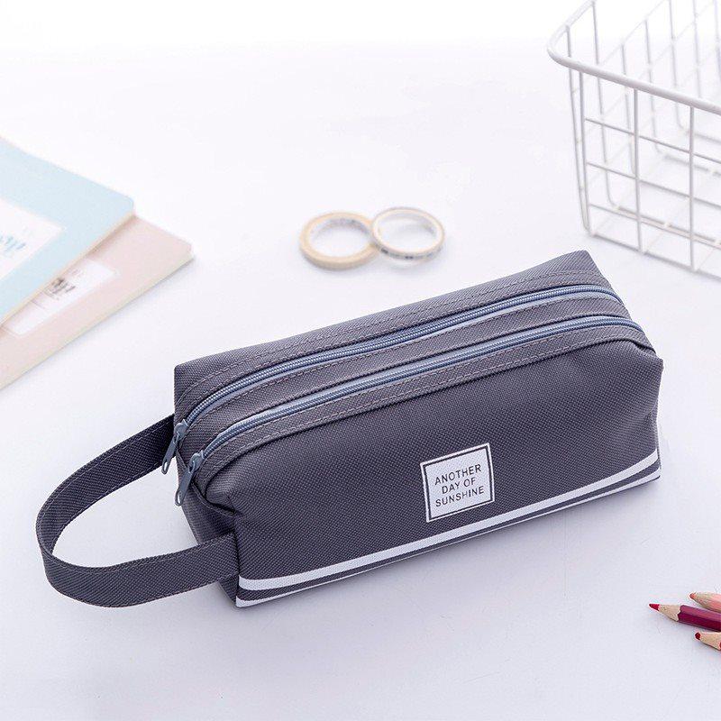 Ins Style Double Layer Canvas Pencil Case for Students - Simple, Creative Design with Zippers