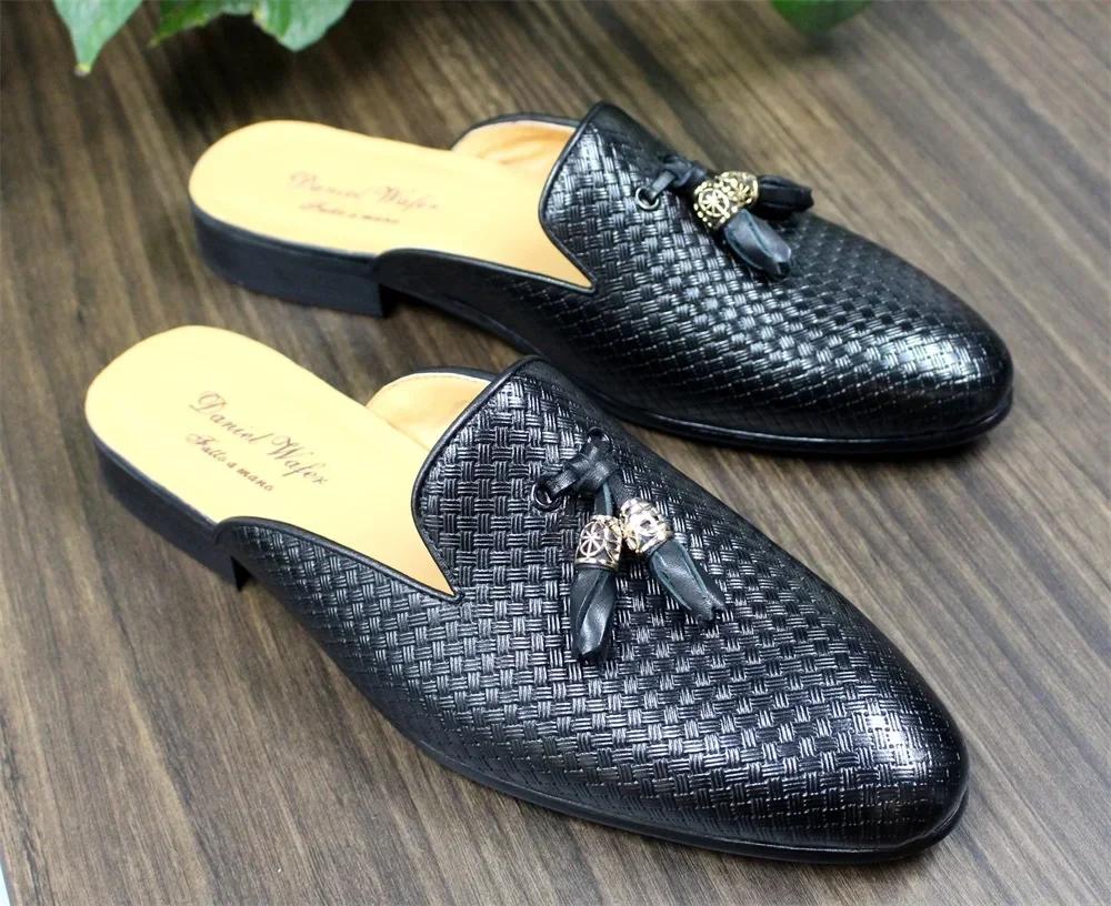 Fashion Men's Luxury Genuine Leather Mules Brown Blue Black - Fashionable Flat Casual Moccasins for Men