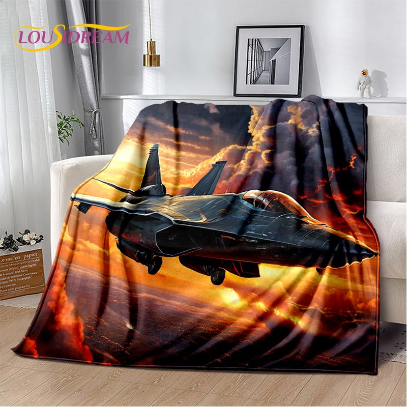 3D Space Spitfire Aircraft  Air Force Jet Fighter Cartoon Blanket,Soft Throw Blanket for Home Bedroom Bed Sofa Cover Child Gift
