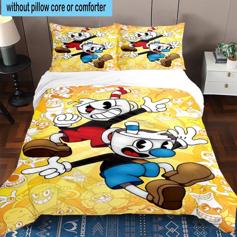 3PCS Cup-head And Mugman Adventure 3pcs Bedding,Including 3PCS Duvet Cover And 2pcs Pillowcases Perfect for Christmas,Ideal for Bedroom, Dormitory