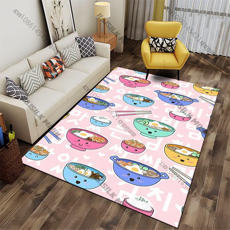 Cute Food Bowls Pattern Carpet Yoga Living Room Room Decor Children's Crawling Mat Doormat Area Rug Games Mat