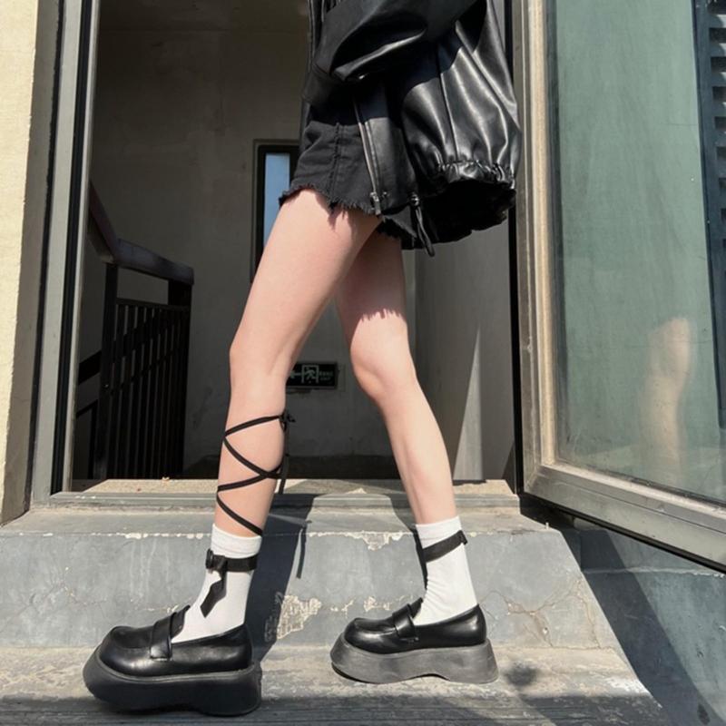 1 Pair Personalized Style Socks with String Straps Cool Socks Cotton Socks Women Calf Socks Girls Lace up Ankle Socks