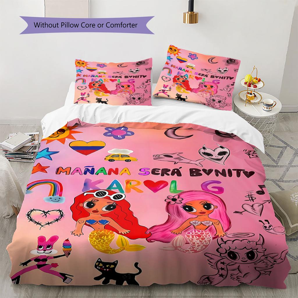 Karol G Pattern Bedding,Quilt Set Quilt Cover Pillowcase Home Birthday Gift(1 * Duvet Cover + 2 * Pillowcase, Without Core)