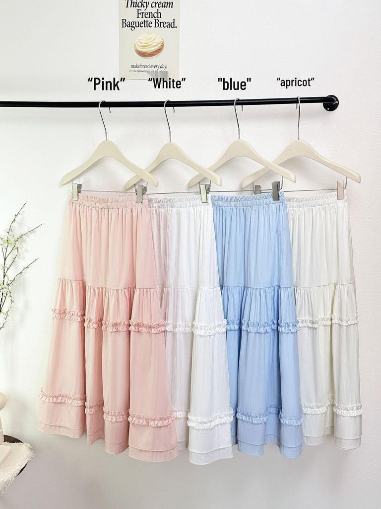 Cream-Style Elastic Waist White Lace Midi Skirt - Women's Holiday Age-Reducing Skirt