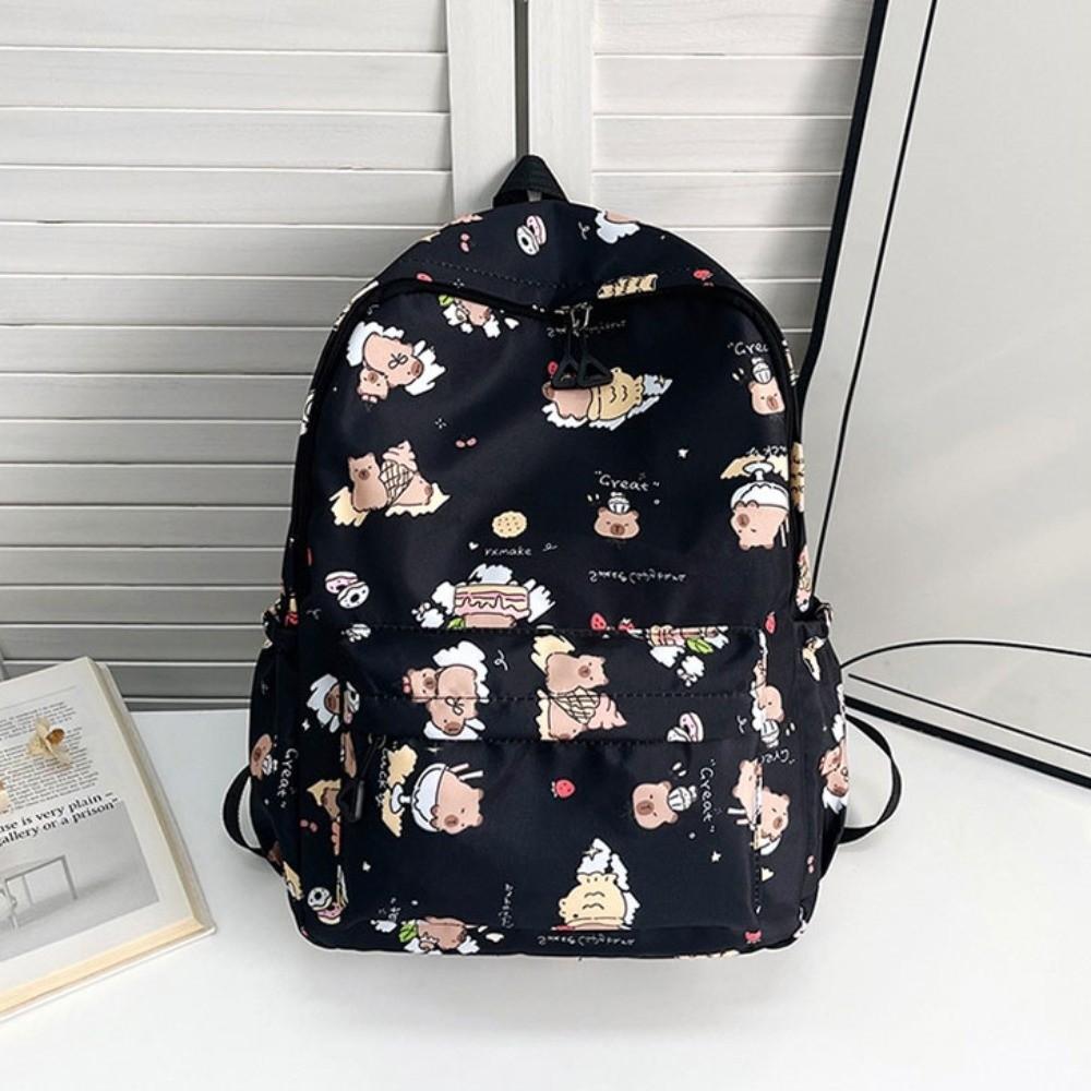 Wide Straps Cartoon Animal Daypack Nylon Large Capacity School Bag Fashion Capybara Backpack  Daily