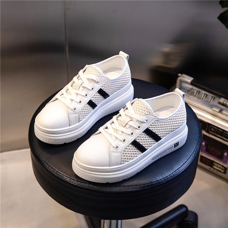 

Genuine leather women s shoes 2025 new spring sports casual flat-soled single shoes thick-soled heightening small white shoes women s casual versatile 40 бежевый