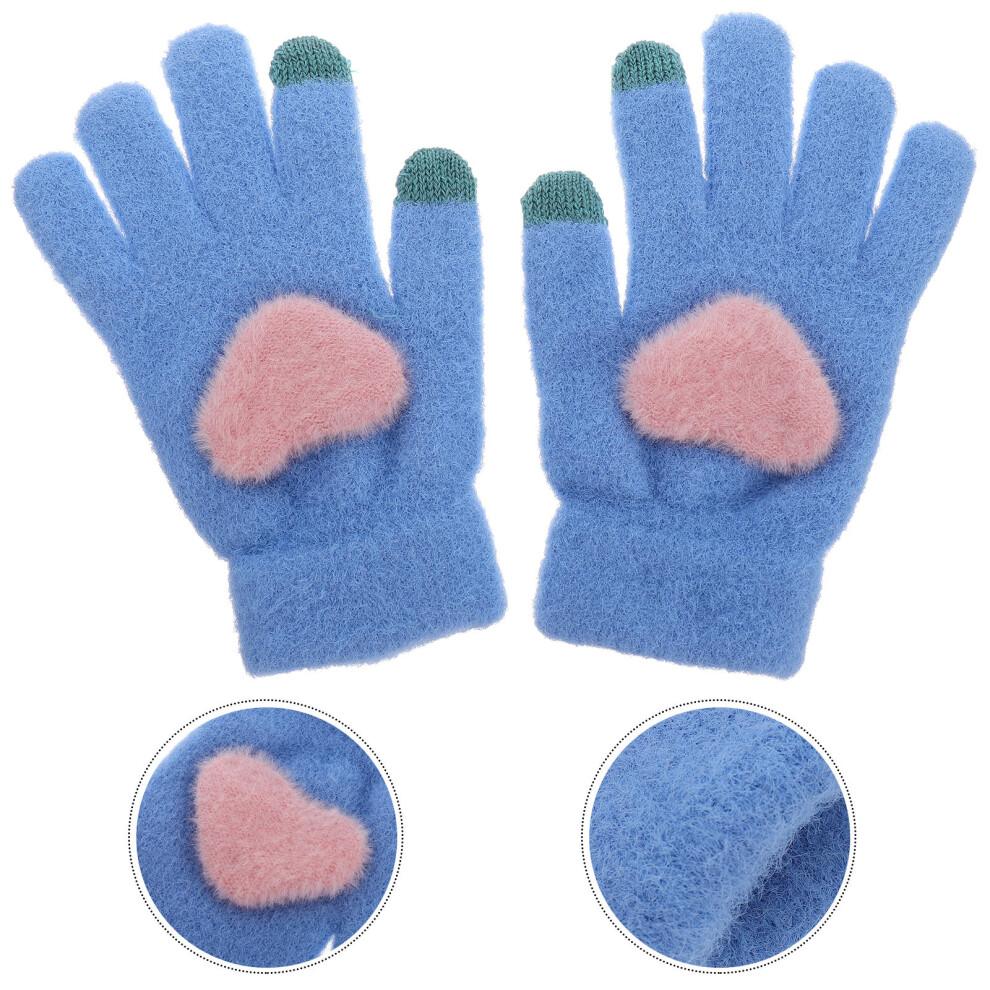 1 Pair Heart Knitting Winter Gloves Thicken Touchscreen Knitted