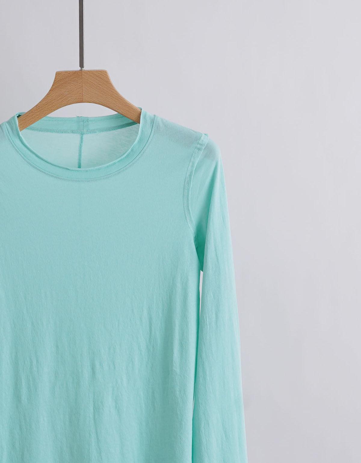 

Layered Ruffled Neckline Long-Sleeve Pure Cotton T-Shirt Large изумрудный