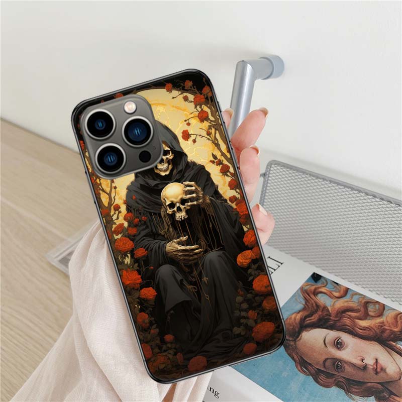 Grim Reaper Skull Skeleton Phone Case For Iphone 17 Air 16 15 Pro Max 14 Plus 16E Coque 13 Pro 12 Mini 11 Clear Cover Silicone C