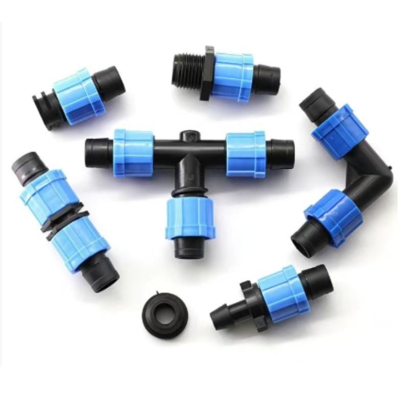16mm Drip Tape Accessories Set: Tee Connector, Lock, Bypass, Male Thread for Garden, Greenhouse, Agriculture.